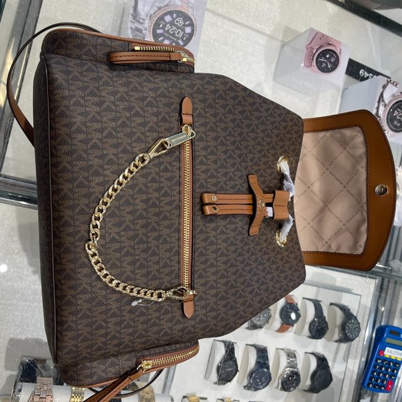 Michael Kors Jet Set Item Large Chain Backpack MK Brown - Picture 7 of 11